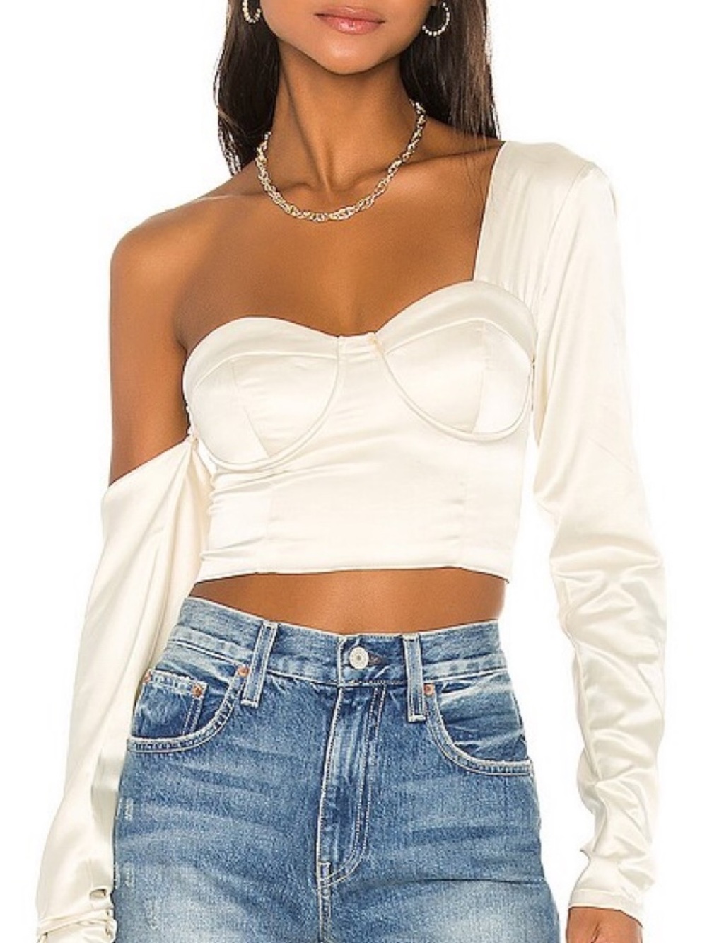 Olivia Satin One-Shoulder Crop Top